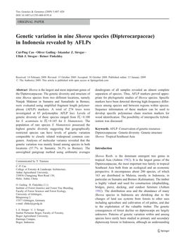 Genetic Variation in Nine Shorea Species (Dipterocarpaceae) in Indonesia Revealed by Aflps