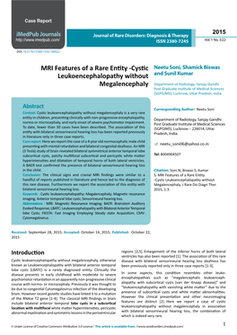 Cystic Leukoencephalopathy Without Megalencephaly