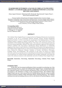 Stakeholder Networking Analysis on Umbulan Water Supply Project: an Exploratory Study Combined with Meta-Analysis Identification Design