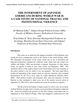The Internment of Japanese Americans During World War Ii: a Case Study of National Trauma and Institutional Violence
