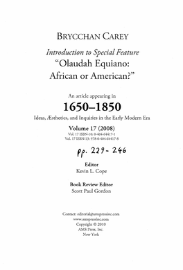 Olaudah Equiano: African Or American?