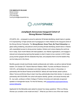 Jumpspark Announces Inaugural Cohort of Strong Women Fellowship