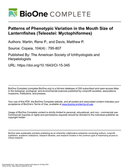 Patterns of Phenotypic Variation in the Mouth Size of Lanternfishes (Teleostei: Myctophiformes)