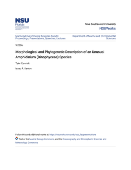 Morphological and Phylogenetic Description of an Unusual Amphidinium (Dinophyceae) Species