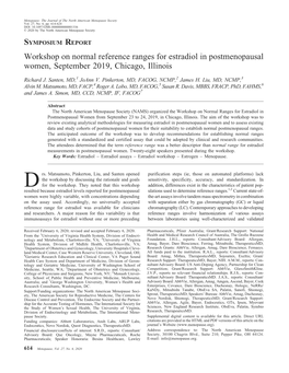 Workshop on Normal Reference Ranges for Estradiol in Postmenopausal Women, September 2019, Chicago, Illinois