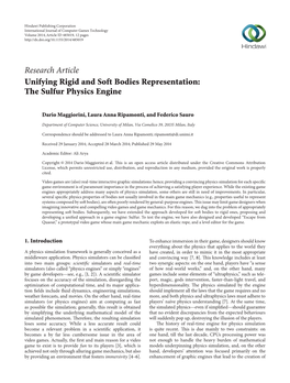 Research Article Unifying Rigid and Soft Bodies Representation: the Sulfur Physics Engine