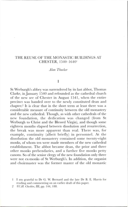 The Reuse of the Monastic Buildings at Chester, 1540-1640