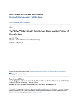 Health Care Reform, Class, and the Politics of Reproduction