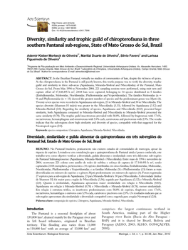 Diversity, Similarity and Trophic Guild of Chiropterofauna in Three Southern Pantanal Sub-Regions, State of Mato Grosso Do Sul, Brazil