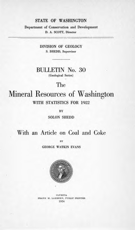 Mineral Resources of Washington with STATISTICS for 1922