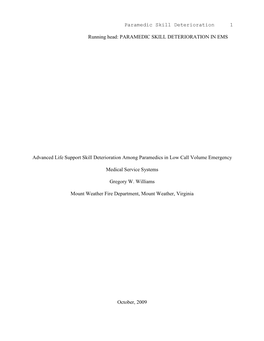 Advanced Life Support Skill Deterioration Among Paramedics in Low Call Volume Emergency