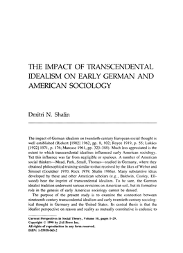 The Impact of Transcendental Idealism on Early German and American Sociology