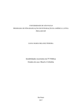 Instabilidades Recorrentes Da TV Pública Estudos De Caso: Brasil E Colômbia