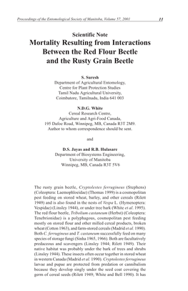 Mortality Resulting from Interactions Between the Red Flour Beetle and the Rusty Grain Beetle
