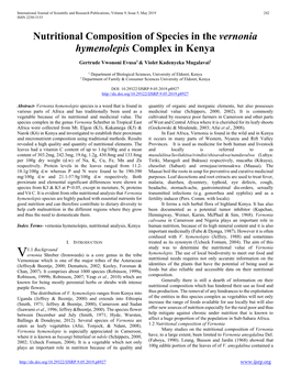 Nutritional Composition of Species in the Vernonia Hymenolepis Complex in Kenya