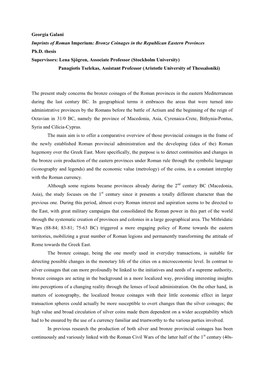 Georgia Galani Imprints of Roman Imperium: Bronze Coinages in the Republican Eastern Provinces Ph.D