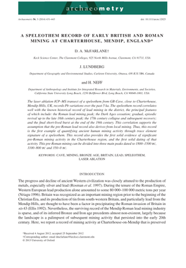 A Speleothem Record of Early British and Roman Mining at Charterhouse, Mendip, England*