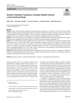 Geriatric Psychiatry Teaching in Canadian Medical Schools: a Cross-Sectional Study