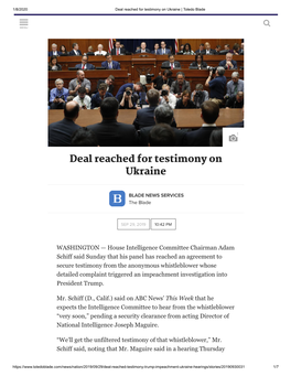 Deal Reached for Testimony on Ukraine | Toledo Blade
