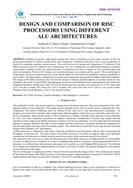 Design and Comparison of Risc Processors Using Different Alu Architectures