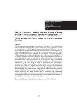 The 2019 General Elections and the Politics of Party Defection: Implications on Democratic Consolidation