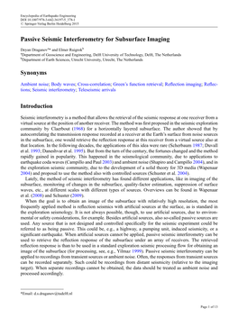 Passive Seismic Interferometry for Subsurface Imaging