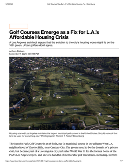 Golf Courses Emerge As a Fix for LA's Affordable Housing Crisis