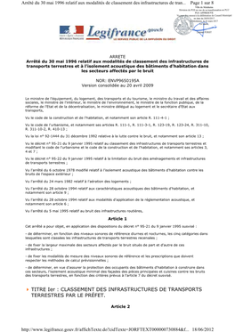 Arrêté Du 30 Mai 1996 Relatif Aux Modalités De Classement Des Infrastructures De Tran