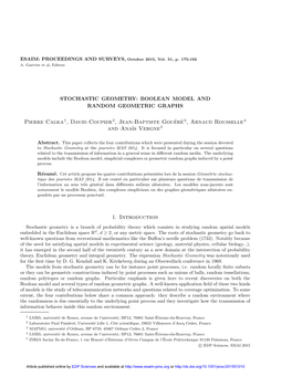 Stochastic Geometry: Boolean Model and Random Geometric Graphs