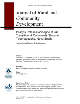 A Community Study in Tatamagouche, Nova Scotia