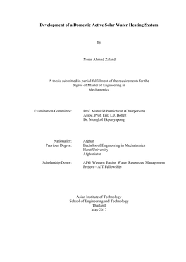 Development of a Domestic Active Solar Water Heating System