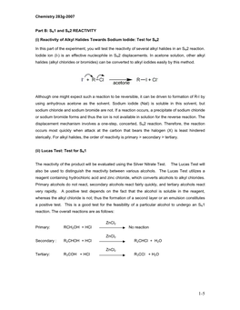 (I) Reactivity of Alkyl Halides Towards Sodium Iodide: Test for SN2