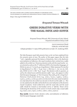 Greek Durative Verbs with the Nasal Infix and Suffix FLUMINENSIA, God