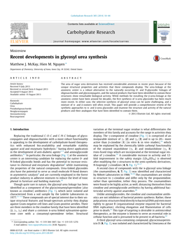 Recent Developments in Glycosyl Urea Synthesis ⇑ Matthew J