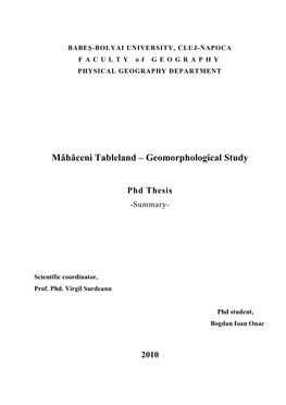 Măhăceni Tableland – Geomorphological Study