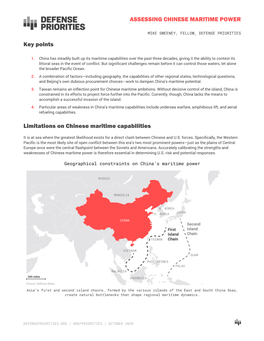 ASSESSING CHINESE MARITIME POWER Key Points Limitations On