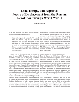 Exile, Escape, and Reprieve: Poetry of Displacement from the Russian Revolution Through World War II