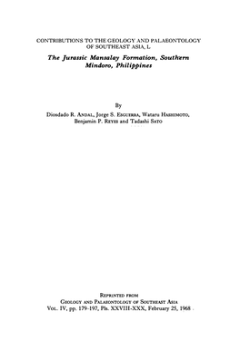 The Jurassic Mansalay Formation, South'ern Mindoro, Philippines