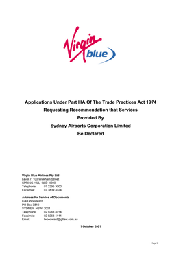 Application for Declaration of Services Provided by Sydney Airports