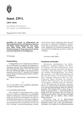 Innst. 239 L (2015–2016) Innstilling Til Stortinget Fra Energi- Og Miljøkomiteen