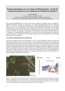 Rapport Géologique Sur Les Risques D'effondrements – Projet De