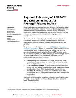 Regional Relevancy of S&P 500® and Dow Jones Industrial Average