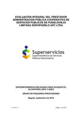 Evaluación Integral Administración Pública Cooperativa De Servicios Públicos De Puebloviejo Limitada Servipueblo