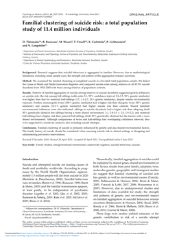 Familial Clustering of Suicide Risk: a Total Population Study of 11.4 Million Individuals