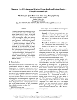 Discourse Level Explanatory Relation Extraction from Product Reviews Using First-Order Logic