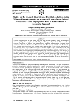 Studies on the Sclereids Diversity and Distribution Pattern in the Different