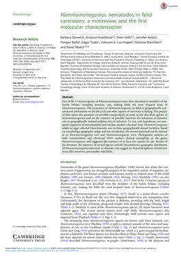 Mammomonogamus Nematodes in Felid Carnivores: a Minireview and the First Cambridge.Org/Par Molecular Characterization