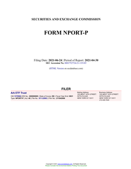 Ark ETF Trust Form NPORT-P Filed 2021-06-24