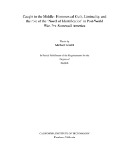 Caught in the Middle: Homosexual Guilt, Liminality, and the Role of the 'Novel of Identification' in Post-World War, Pre-Sto