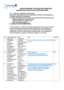 Questionnaire for Existing Sampling, Laboratory and Evaluation Methods